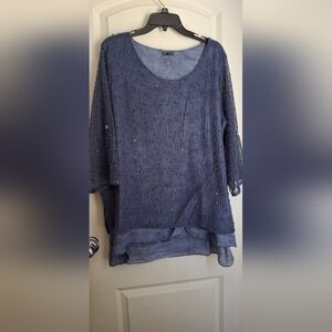 Hannah navy blue mesh sweater formal party night out cocktail sz XL‎ church boho